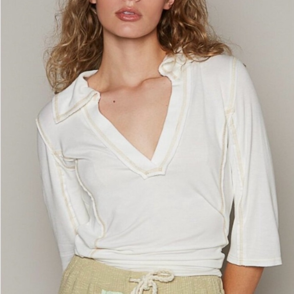NEW POL Off-White Ribbed Knit Top NWOT